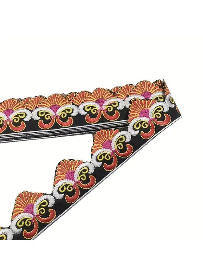 وردة حمراء مطرزة ببقع تطبيق حديدية بتصميم زهري آسيوي تقليدي - Image 4